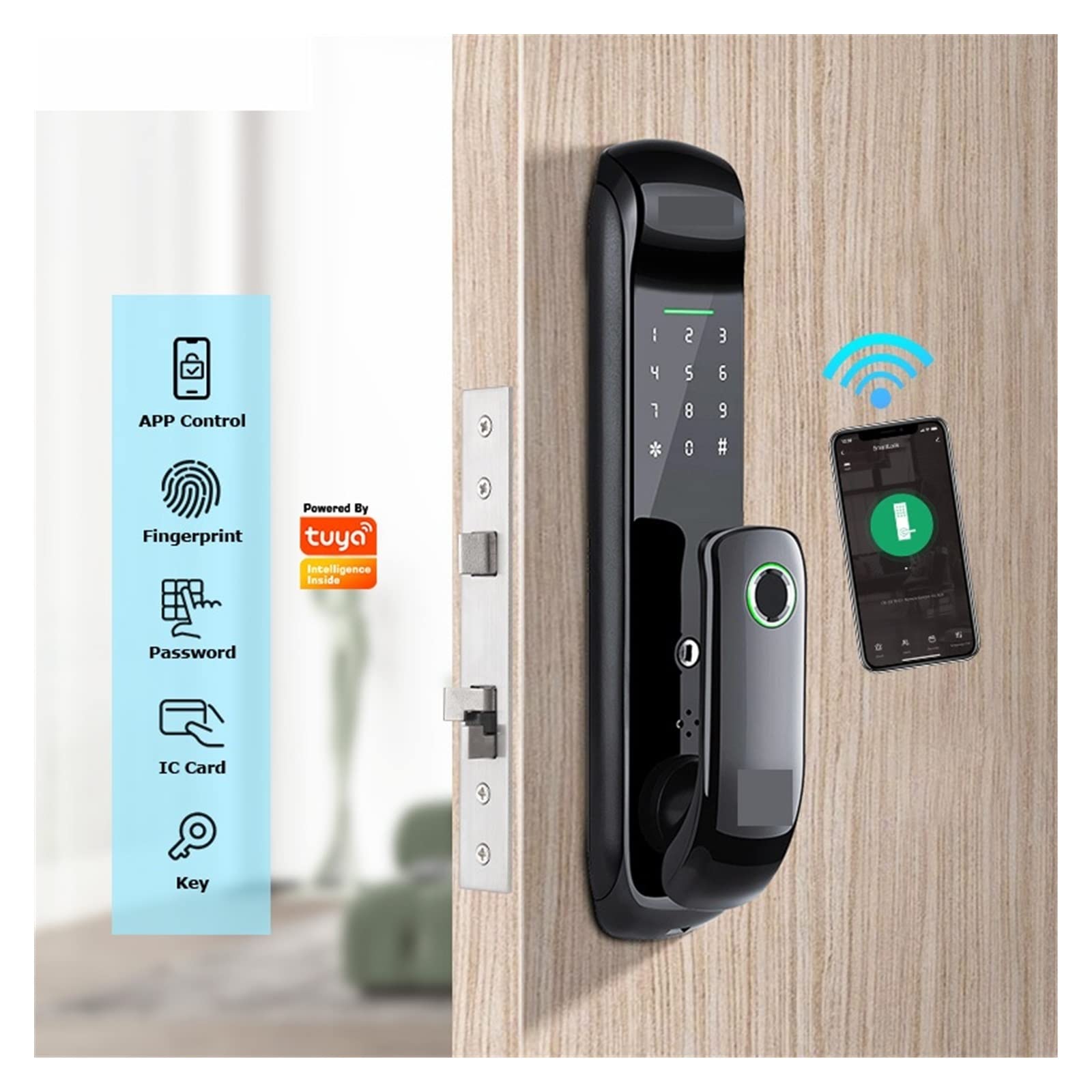 Inteligentny zamek, Elektroniczny czytnik linii papilarnych biometryczny panel matowy cyfrowy inteligentny zamek do drzwi TUYA lub TTLock APP hasło karta elektroniczna bezpieczeństwo(TUYA (wifi))