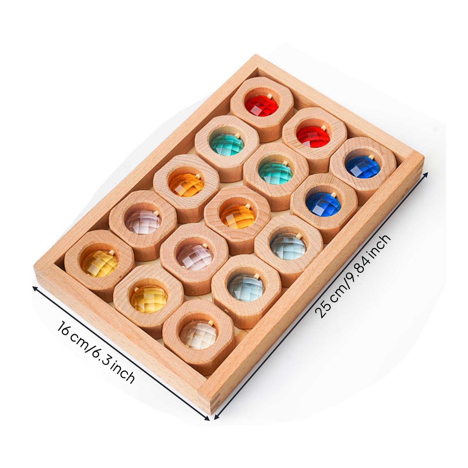 Set di Blocchi di Gemme in Legno Acrilico Colorati Vassoio con Blocchi Traslucidi Tattile Gioco Impilamento per Neonati, Asilo Nido, 15PCS Translucent
