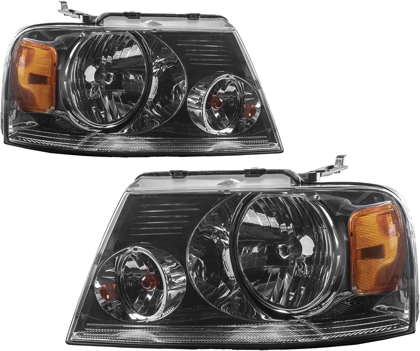 Torchbeam Headlights Assembly Compatible with 2004-2008 F150 Pair Front Light Mark LT 2006 Amber Housing Black Reflector Smoke Lens Headlamp Replacement Passenger & Driver Side