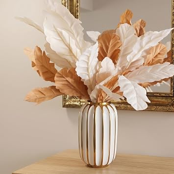 Briful Gold Plated Lantern Ceramic Vase Home Decor Creative Design Porcelain Decorative Flower Vase 11.02 White Ceramic Vases for Wedding Anniversary Decoration