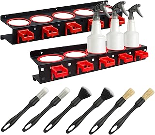 2 Set Spray Bottle Storage Rack with Car Cleaning Brush Kits, Hanging Rail Car Shop Accessory Display Auto Cleaning Detailing Tools Hanger Bottle Organizer