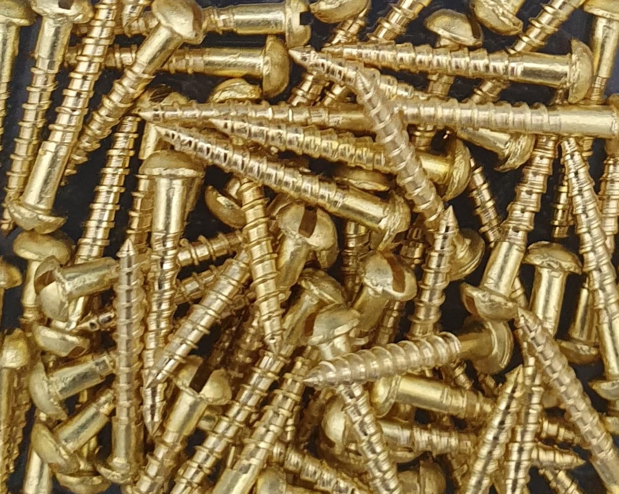 300 tlg. Set | Messing Holzschrauben Sortiment DIN 96 – Halbrundkopf Schlitz – Messing Blank – Dekorative Rundkopfschrauben in stabiler Box 2mm und 2,5mm Durchmesser