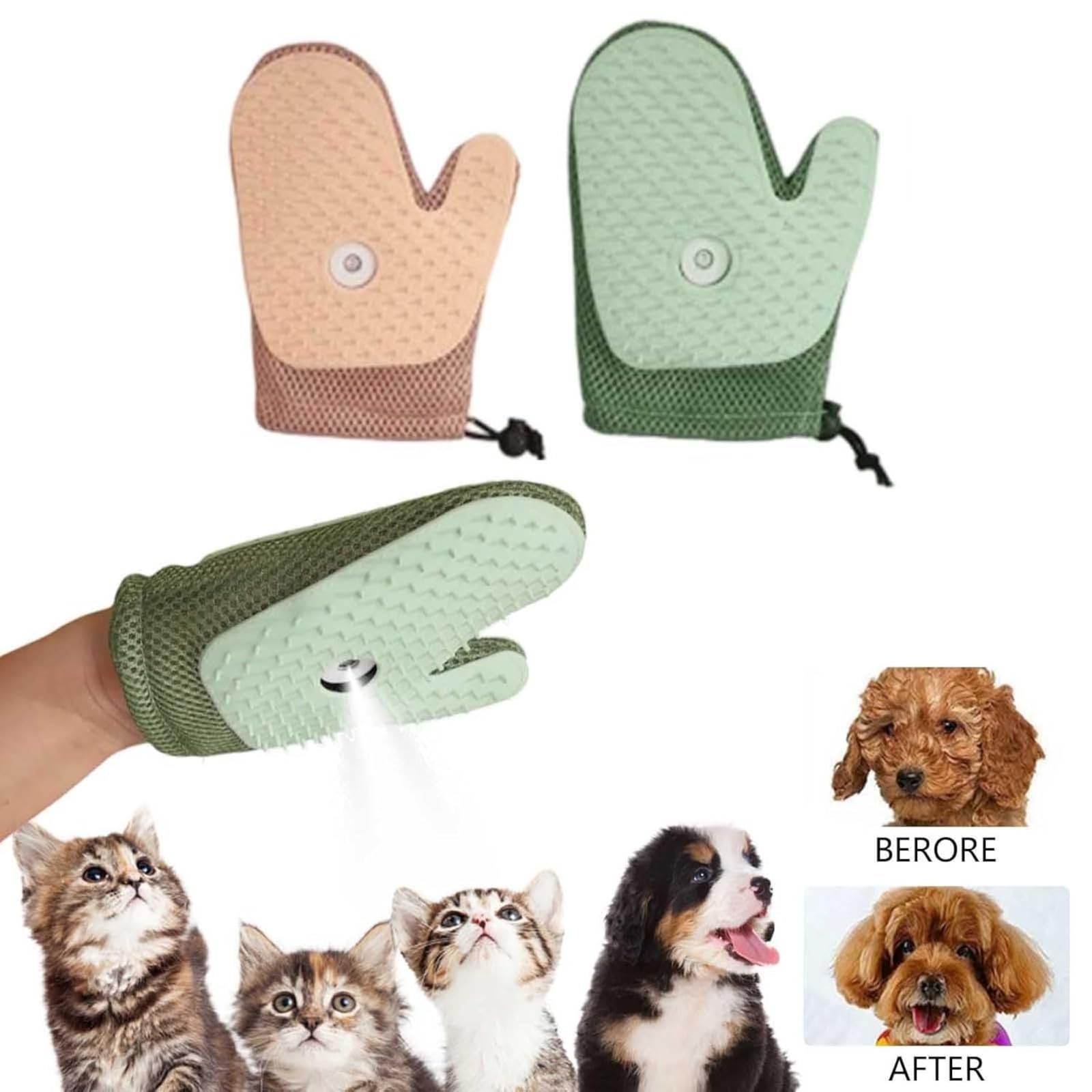 Guanto per la toelettatura degli animali domestici, spazzola per rimuovere i peli del cane e massaggiare, guanto elettrostatico per gatti, strumento riutilizzabile 3 in 1 per rimuovere i peli di