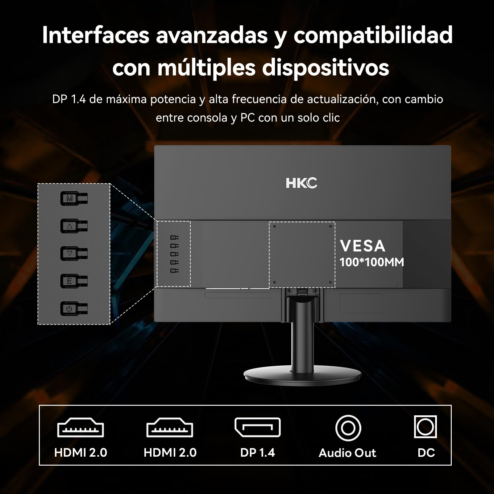 HKC V2718QS Monitor Gaming 27 Pulgadas QHD 2560x1440 IPS 144Hz 1ms MPRT HDR10, 99% sRGB, Monitor PC Gaming HDMI 2.0 DisplayPort 1.4, VESA 100x100, Pantalla Gaming para PC PS5 Xbox