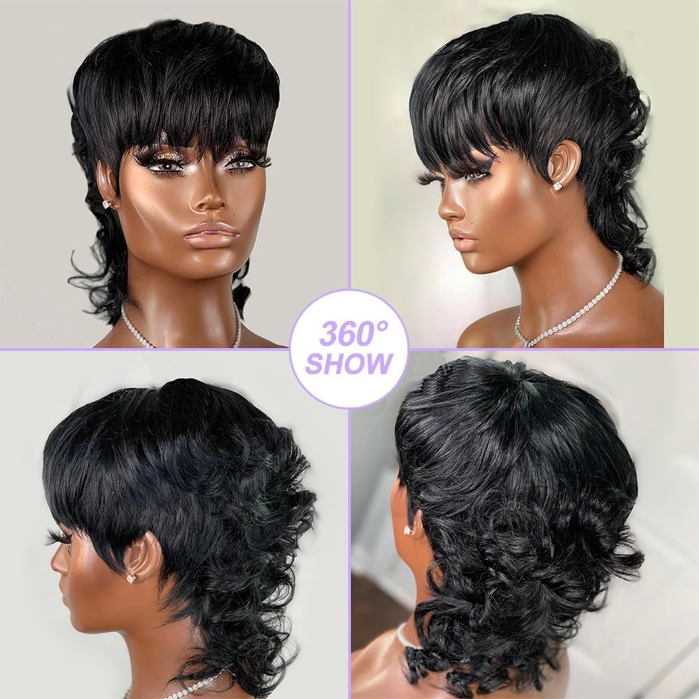 Black short shag pixie wig Black Shaggy Pixie Cut Wig: Layered Synthetic Hair With  main image 3