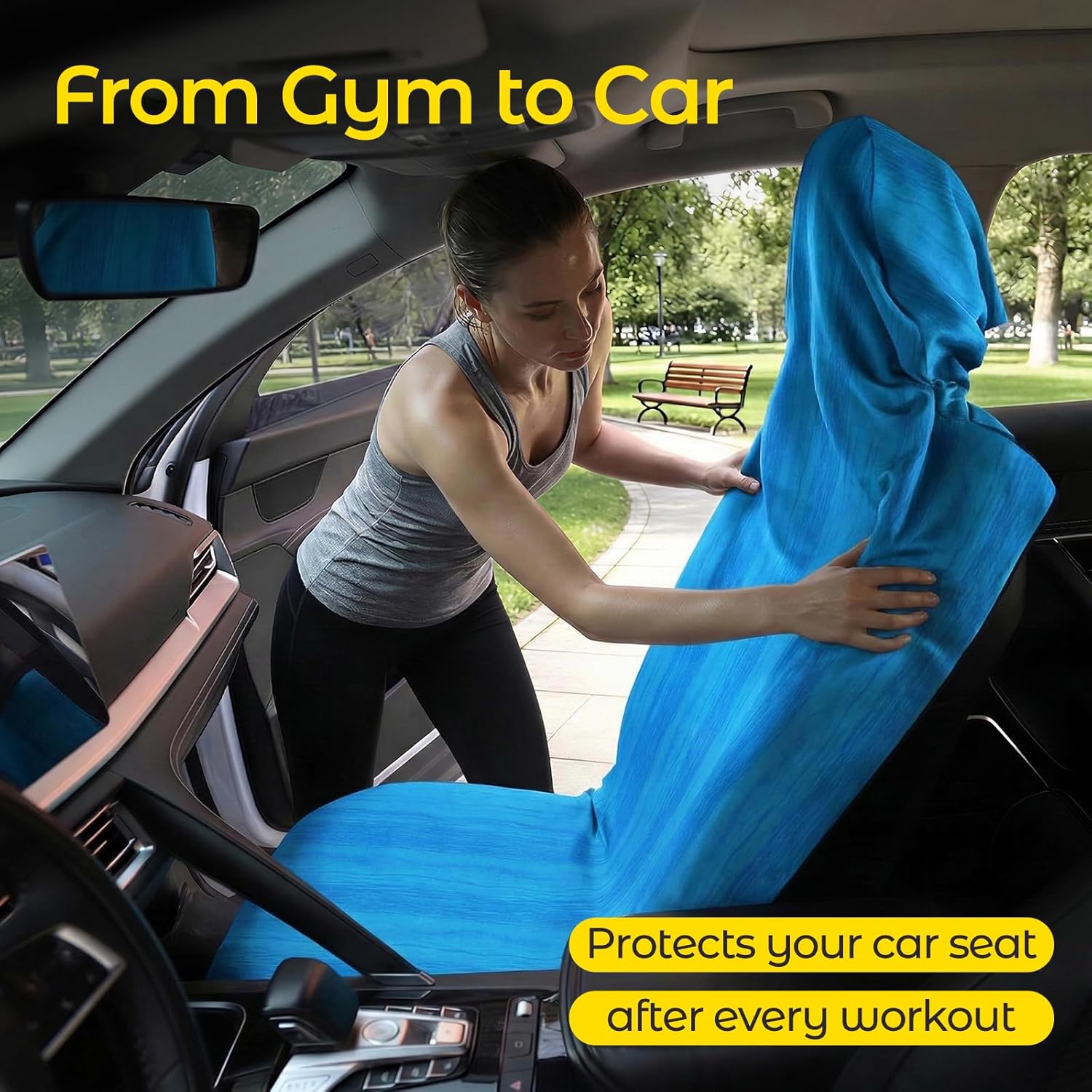 Car Seat Towel Cover - Sweat Absorbing Microfiber Towel for Car Seat After Gym, Workout & Beach - Washable Seat Protector, Universal Fit for Cars, Trucks, SUVs - Blue Ripple