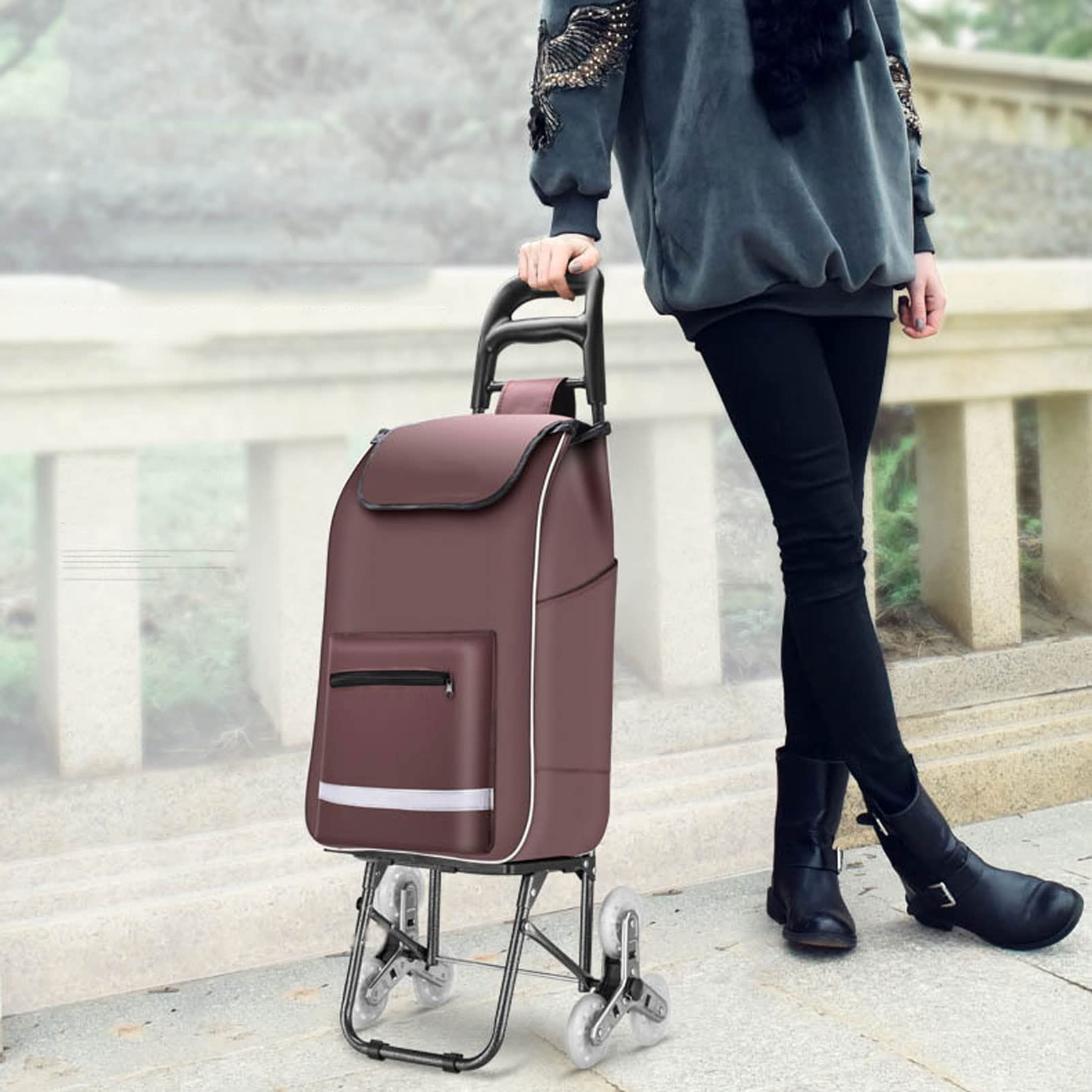 Carrello per la spesa per salire le scale, resistente, impermeabile, con striscia di sicurezza riflettente, portatile, durevole, ideale per shopping e commissioni