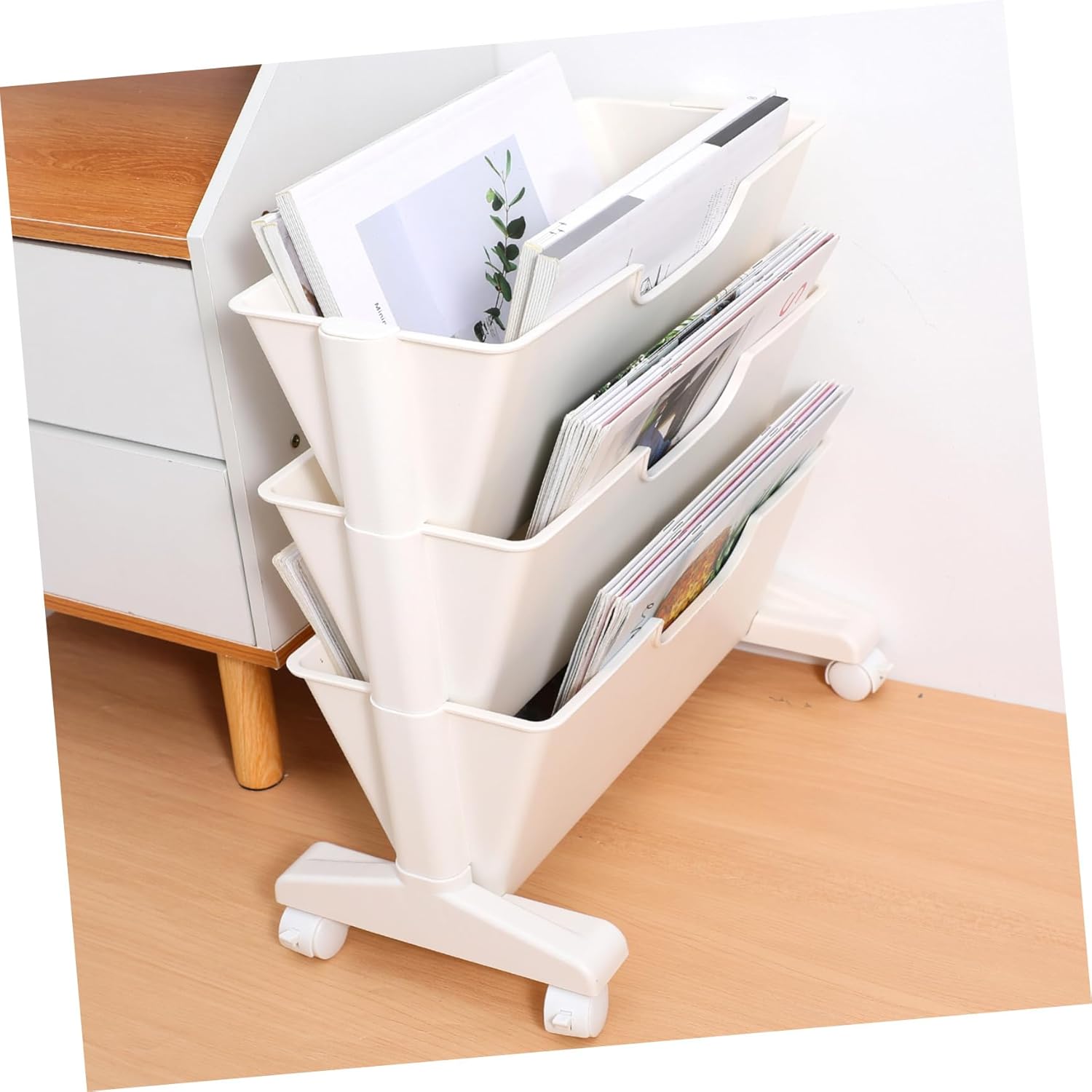 KICHOUSE Rolling Bookshelf Cart Lockable Wheels Storage Bookcase Wheels for Office Classroom Home