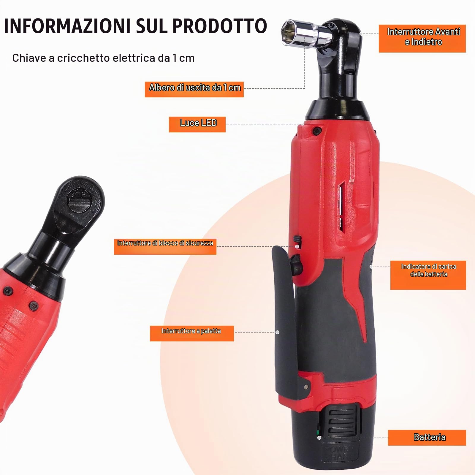 Chiave a Cricchetto Elettrica Senza Fili Set, Chiave a Cricchetto a Batteria 12V, 3/8", 40Nm Cricchetto a Batteria con 2 Batterie da 1,5 Ah + Luce LED + 7 x Chiavi a Bussola per Riparazione Auto