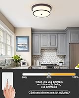 Vista 5 de Lámpara de techo empotrada de 12 pulgadas, Luminarias de techo de 2 luces pegadas al techo con acabado de bronce frotado con aceite para baño