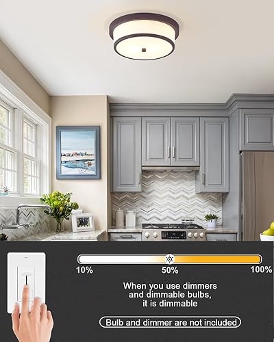 Miniatura 5 de Lámpara de techo empotrada de 12 pulgadas, 2 lámparas cerca del techo con acabado de bronce aceitado para baño, dormitorio, cocina, pasillo (bronce