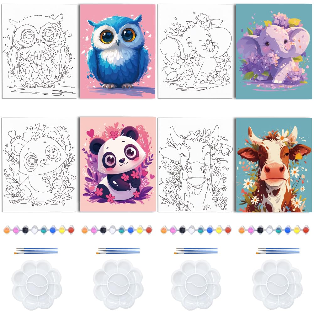 Toiles pré dessinées peinture animaux adultes débutants WEBEEDY lot de 4