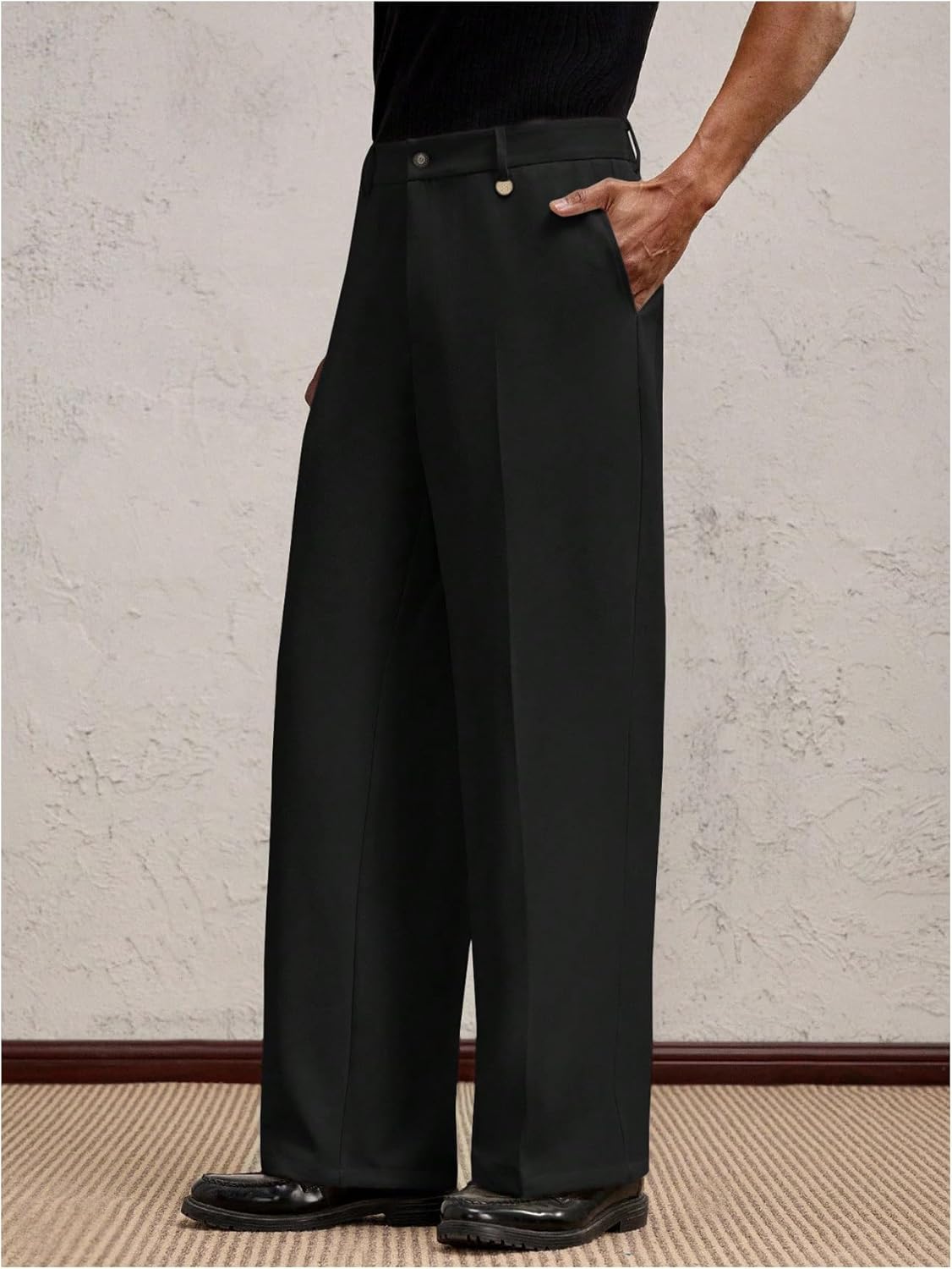 GORGLITTER Men's Baggy Wide Leg Dress Pants Casual Business Flat Front Suit Slacks with Pockets - Image 2