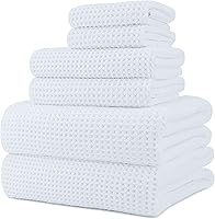 Polyte 430 GSM Waffle Weave Microfiber Bath Towel Set, 6-Piece Oversized Quick Dry Lint-Free Super Soft Towels