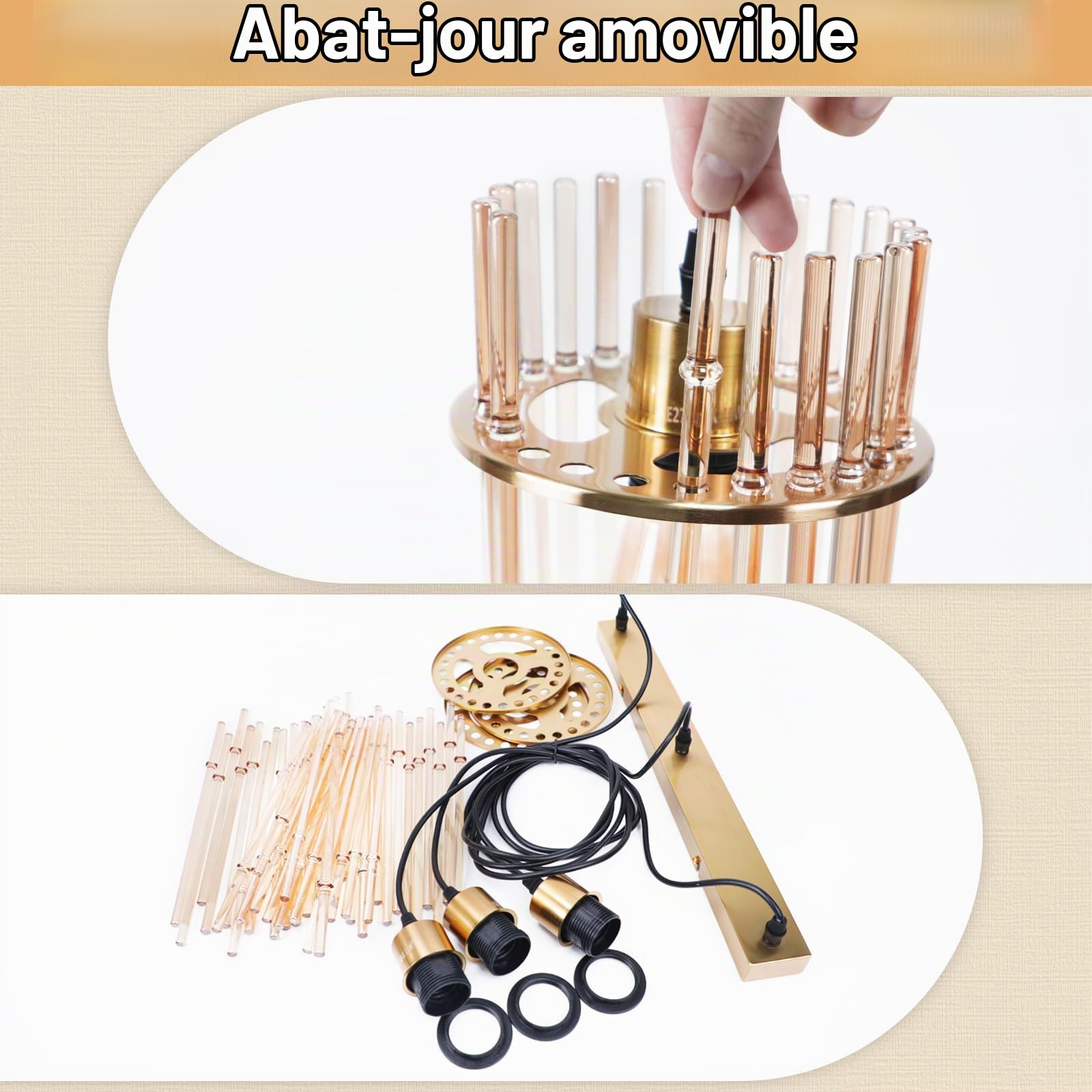 Suspension Luminaire 3 Lampe Verre Lustre Cuisine Doré E27