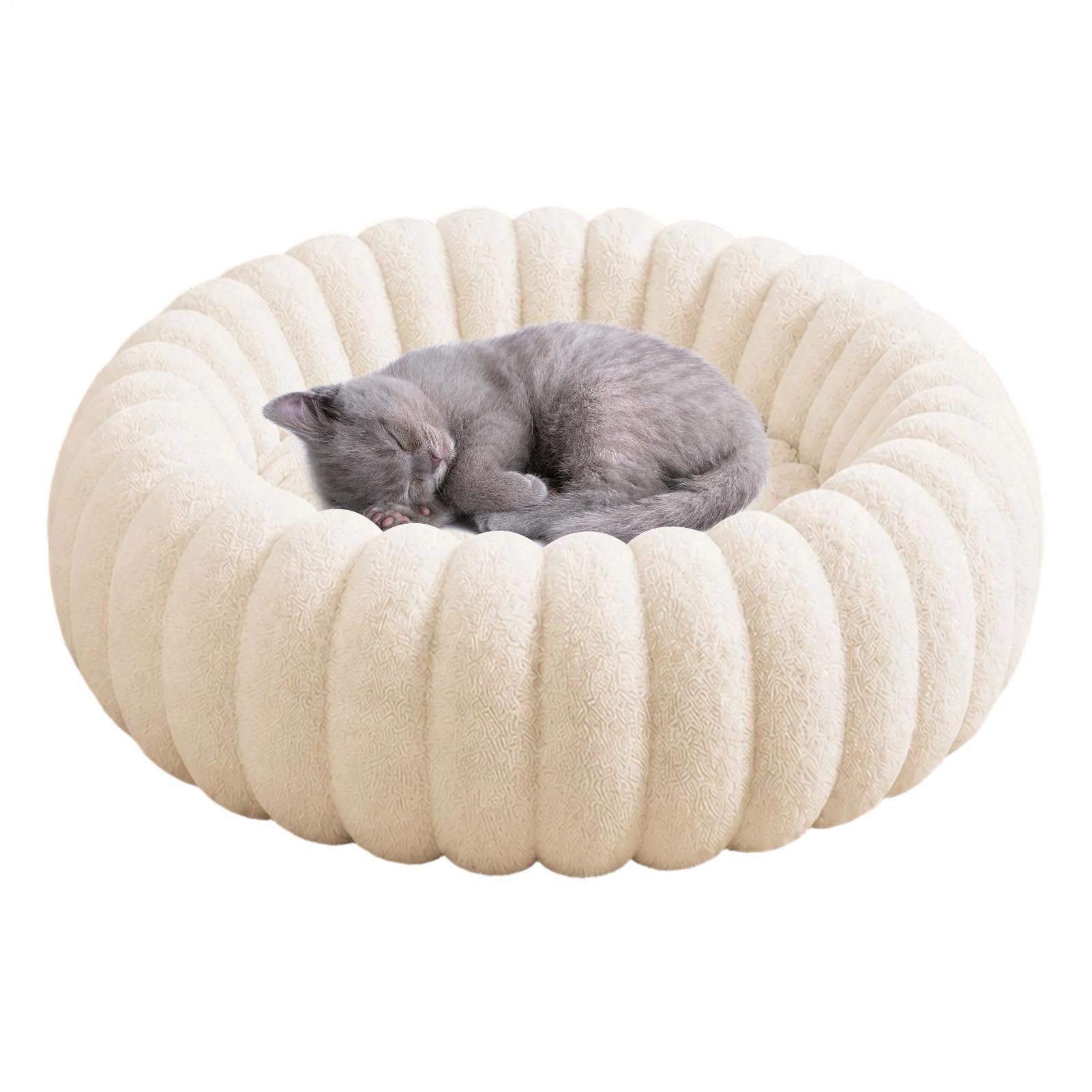 Hugsweet Donut Dog Cat Bed - Round Plush Pet Bed, Round Pet Cushion