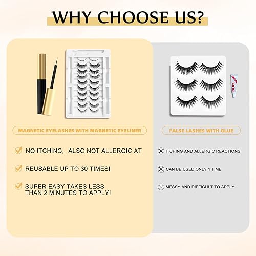 Miniatura 3 de YUHYtop Pestañas magnéticas naturales, pestañas magnéticas de aspecto natural, 10 pares de pestañas reutilizables, 4 tubos de delineador de ojos con