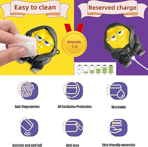 Miniatura 5 de Bonita funda para AirPods 21, divertida funda de silicona 3D de dibujos animados Kawaii para AirPods de 1 y 2 generación con kit de limpieza,