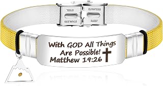 With God All Things Are Possible Matthew 19:26 Bracelet Bible Cuff Wristband Stainless Buckle Mustard Seed Charm