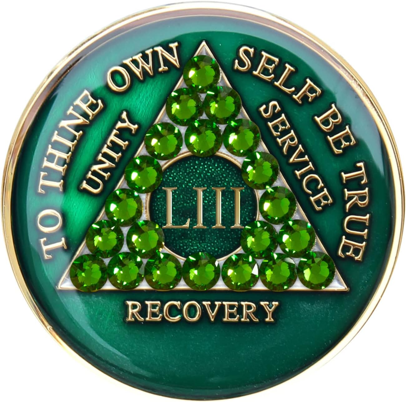 Sobriety Chip AA Green Triplate Fern Green Crystals (13 Year)