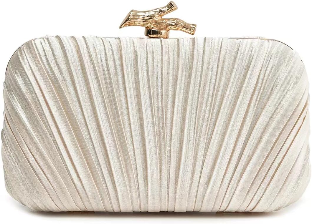 PHILOMENA Elegant Silk Pleated Evening Clutch Purse for Women with Chain for Crossbody Evening Bag Wedding Bridal Clutch