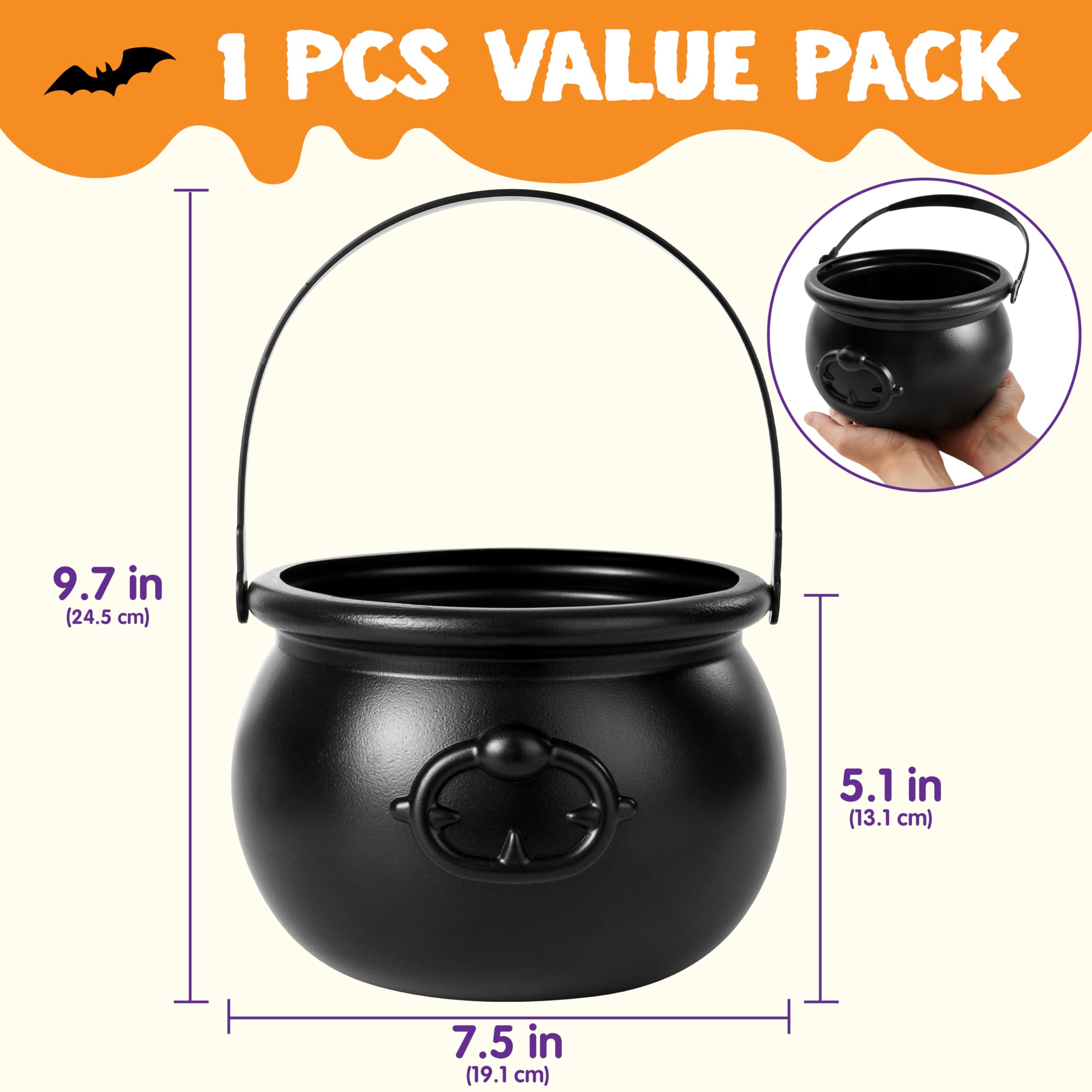 JOYIN Grande calderone nero di Halloween, 19,1 cm, pentola strega, bollitore caramelle, supporto calderoni