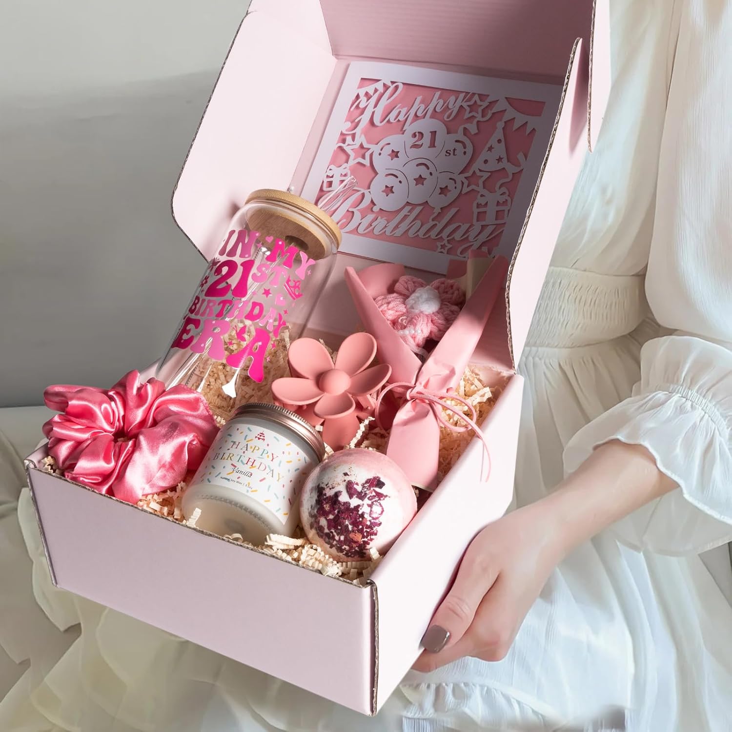 21st Birthday Gifts For Her, 21 Year Old Gift Ideas for Women Female Girlfriend, 7Pcs Happy 21st Birthday Basket Decorations, Pink Presents Box for Friends, Sister, Niece, Daughter - Image 5