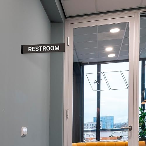 Miniatura 6 de Letrero de proyección para baño, doble cara, 2 x 10 pulgadas, ACM, con accesorio negro satinado de níquel cepillado, fabricado en Estados Unidos