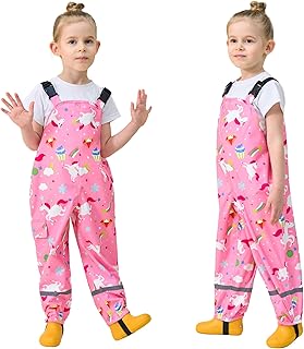 Baogaier Children's Rain Dungarees Mud Trousers Girls Boys Wind and Waterproof Dungarees Lightweight Digging Trousers Unlined Rain Trousers with Reflector Outdoor Trousers Rain Clothing Size 86-140