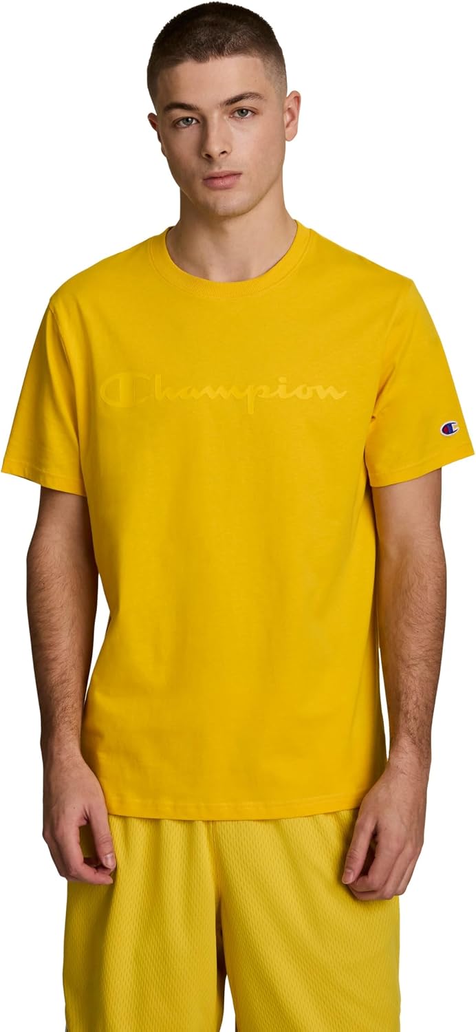 Champion Men's Graphic Short Sleeve T-Shirt, Standard Fit, Tonal Script Logo, Midweight 100% Cotton