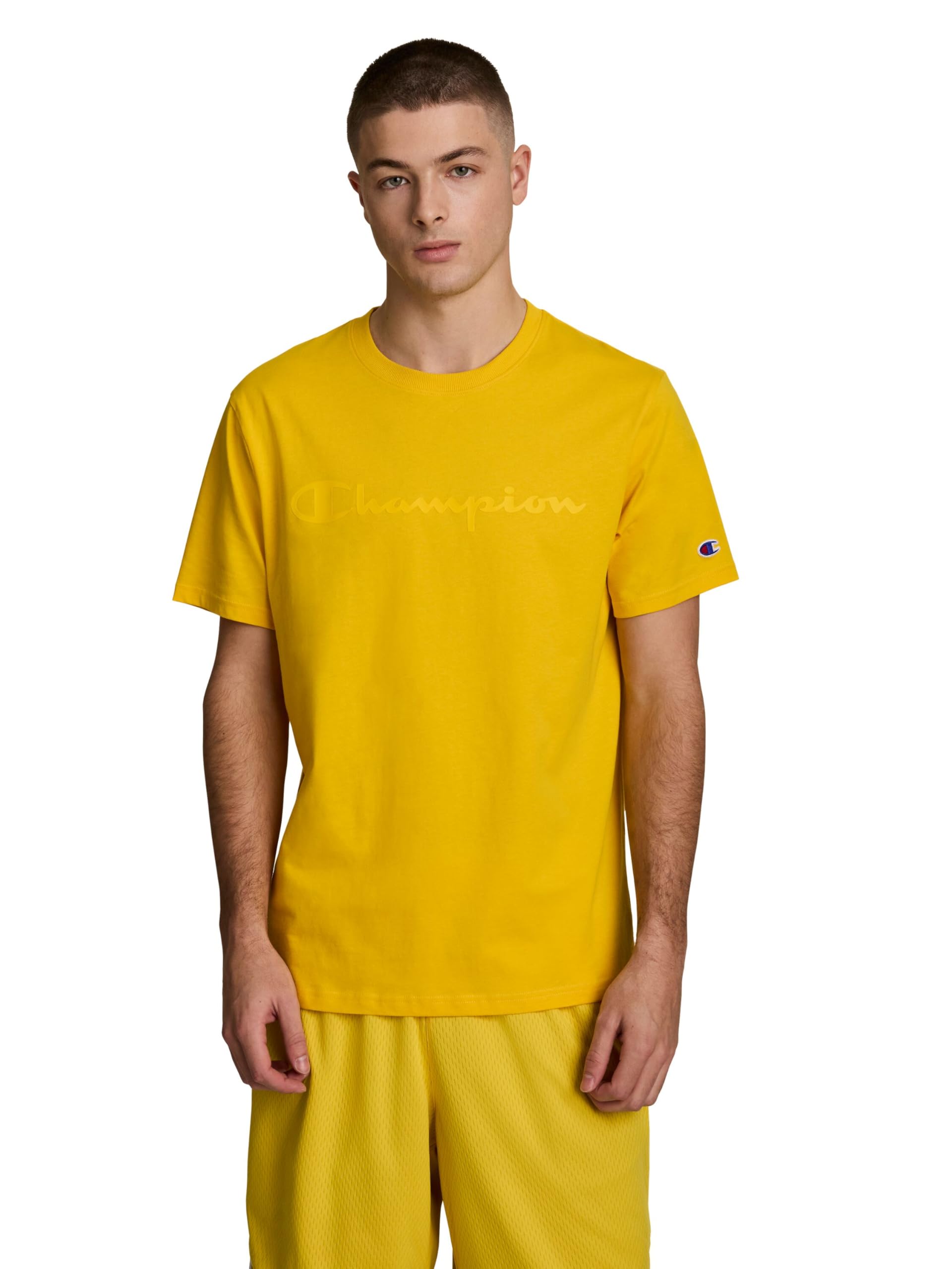 Champion Men's Graphic Short Sleeve T-Shirt, Standard Fit, Tonal Script Logo, Midweight 100% Cotton