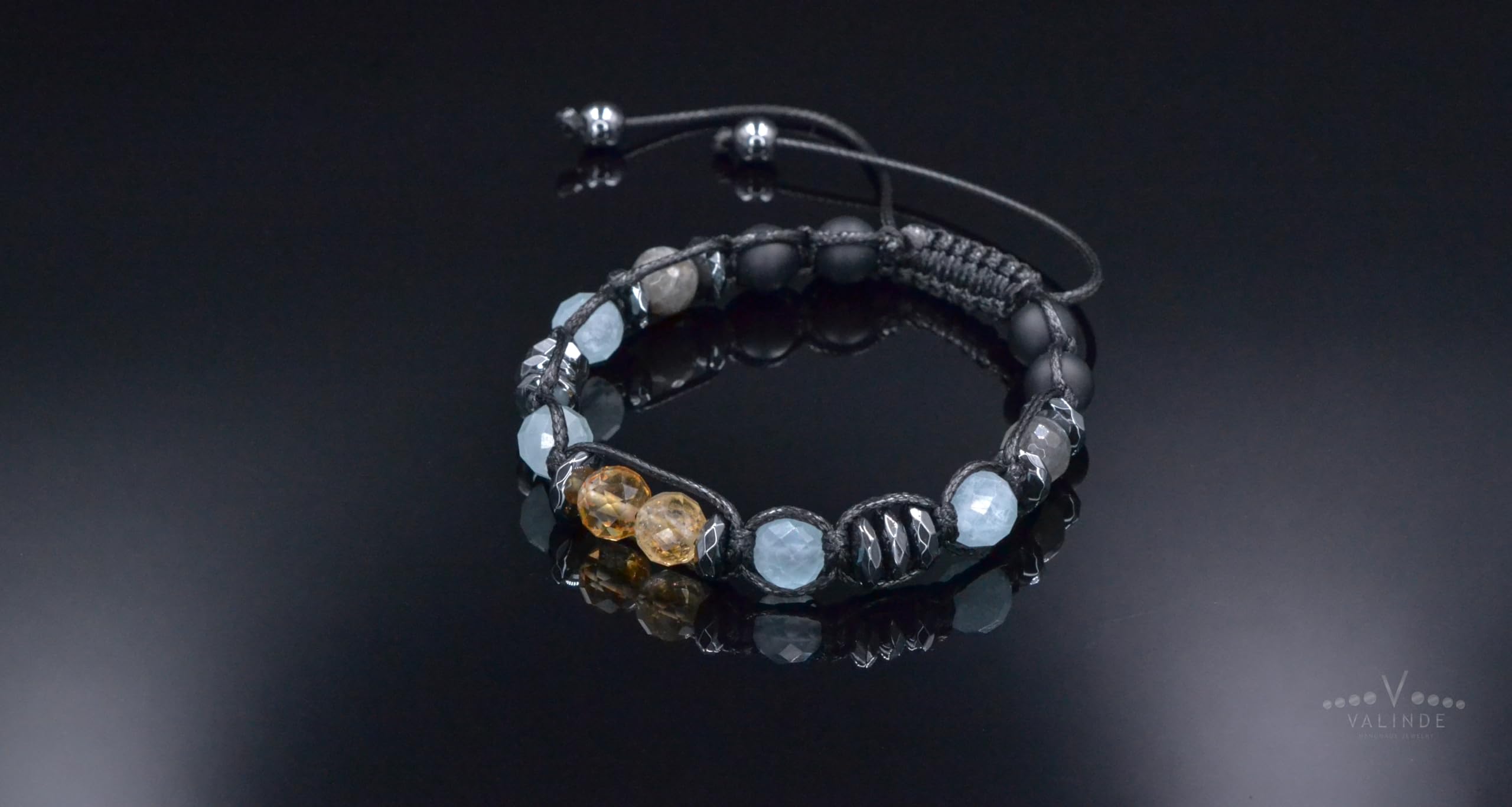 Herren Edelstein Armband | Armband für Männer mit Edelsteinen | Aquamarin Citrine Labradorit Onyx Hämatit | Makramee Bracelet | Geschenk für Mann | Handgemacht | LIMITED EDITION