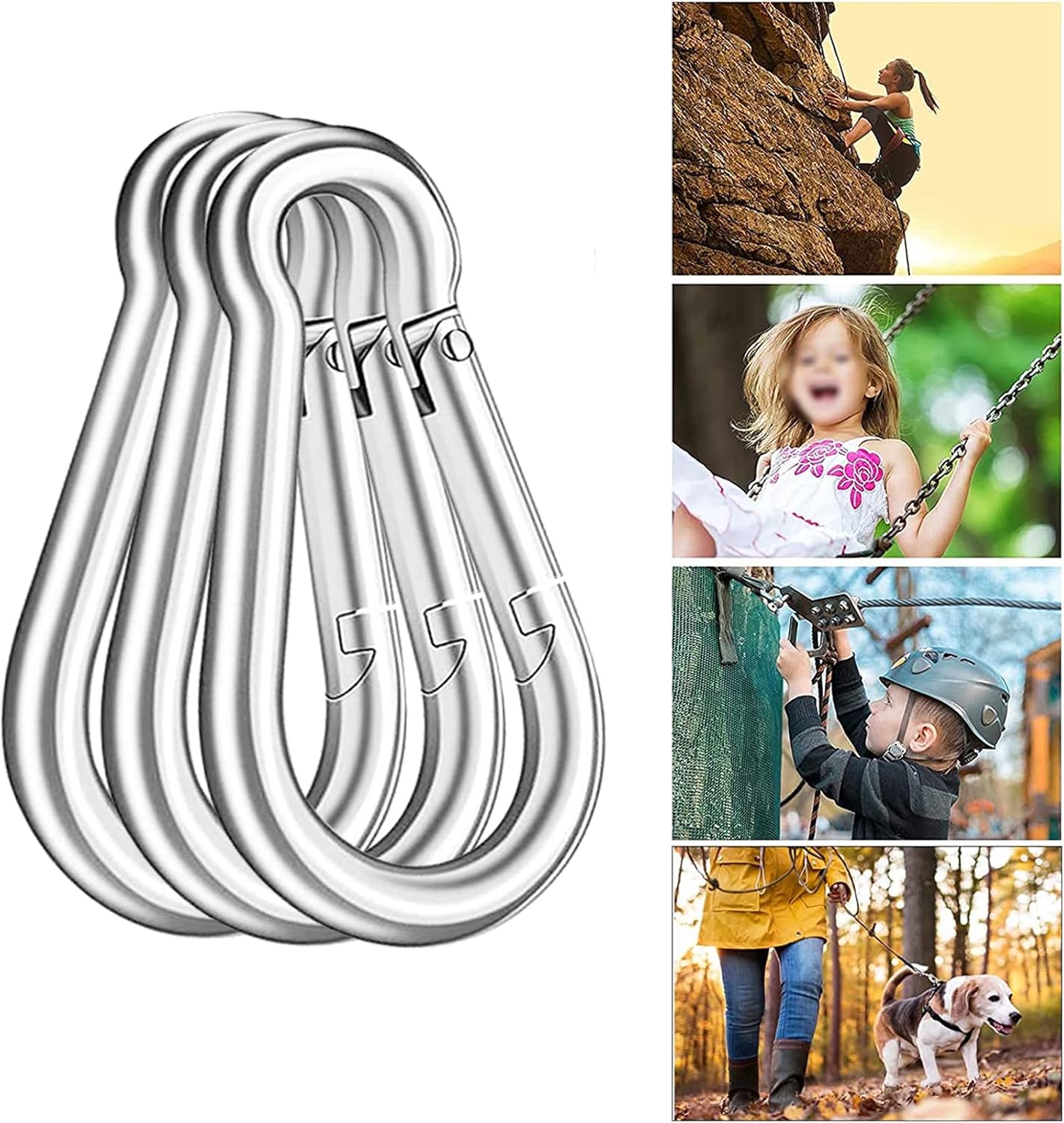 50PCS 3" Heavy Duty Carabiner Clips Bulk, 5/16" Gavanized Steel Spring Snap Hook Carabiner, M8 500LBS Capacity Spring Quick Links Clips for Camping Hiking Hammock Swing and Outdoor Activities