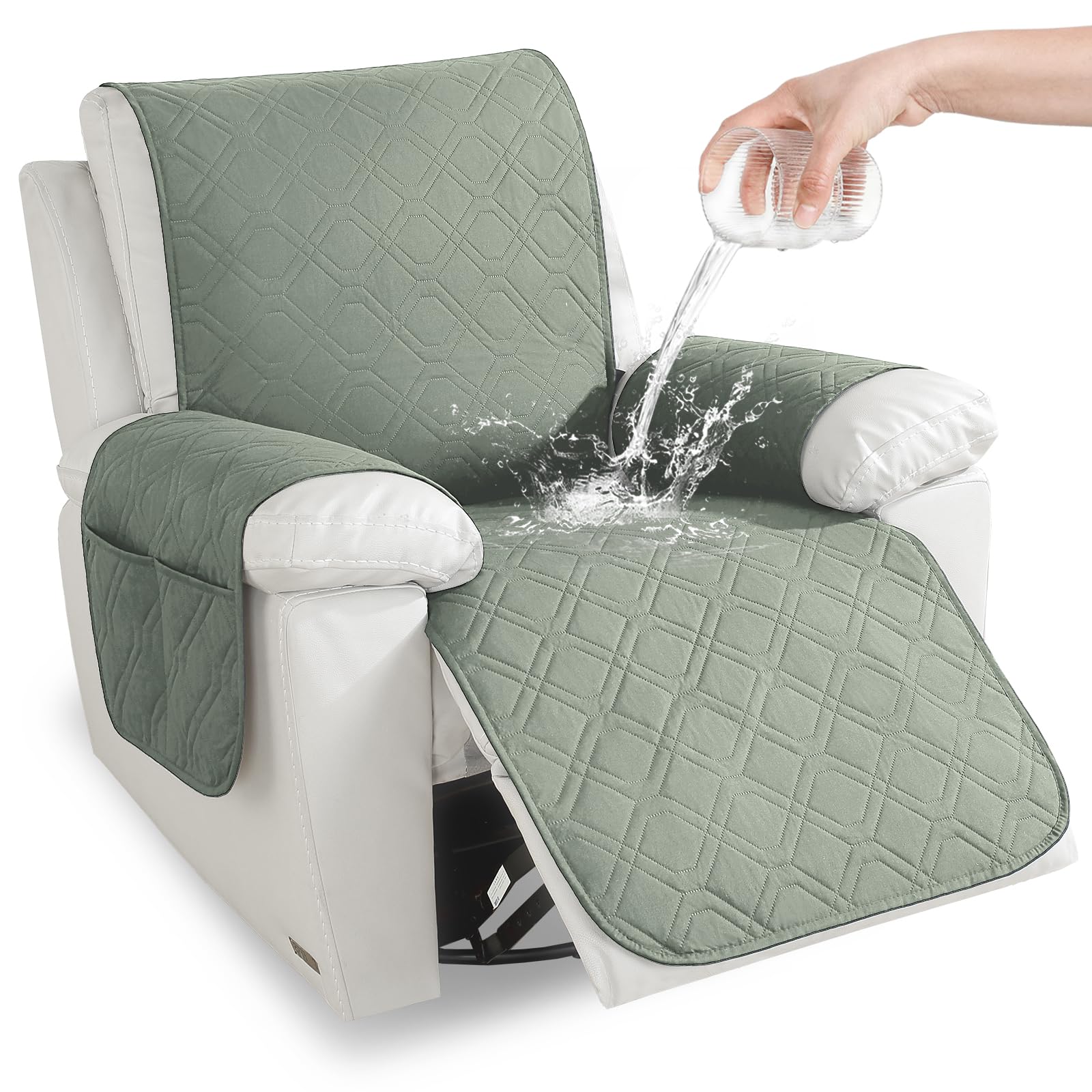 YSTELLAA Funda Sillon Relax Reclinable 1 Plaza, Impermeable Funda Sillon, Fundas para Sillones con Bolsillo Laterales, Mascotas, Antiarañazos(1 Asiento, Verde Claro) Global Recycled Standard Global Recycled Standard Global Recycled Standard