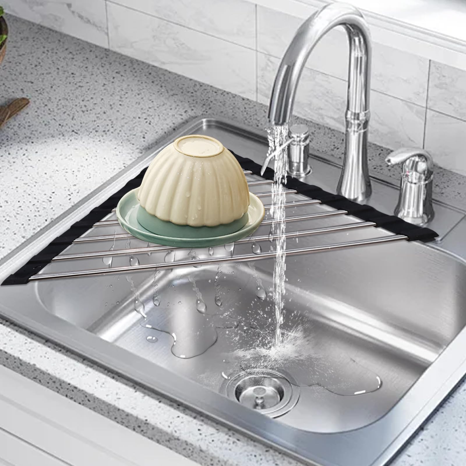 Scolapiatti Arrotolabile In Acciaio Inox - Griglia Per Lavello 43x35cm | Scolastoviglie Pieghevole E Salvaspazio - Foto 4