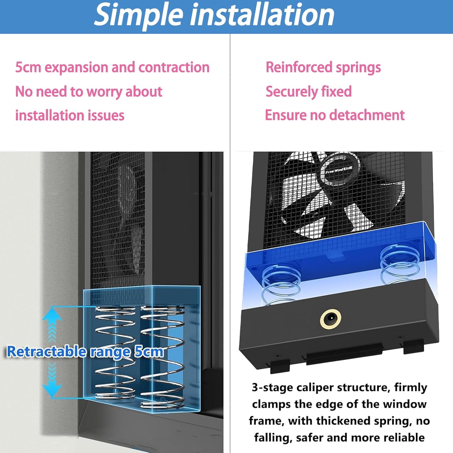 Retractable Window Exhaust Fan, 14-53 Inch Adjustable, 5cm Extendable, Variable Speed, No Drill Installation, Vent Fan for Bedroom Kitchen Home(35-40cm telescopic)