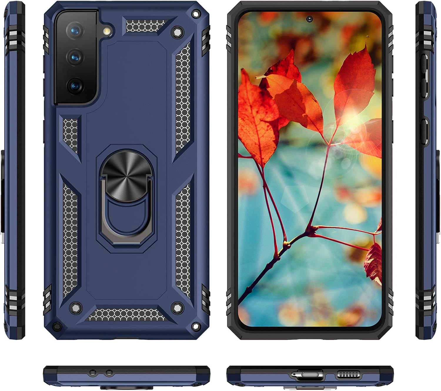 Phone Case for Samsung Galaxy S21 Glaxay S 21 5G 6.2 inch with Tempered Glass Screen Protector Stand Ring Holder Cell Accessories Heavy Duty Rugged Magnetic Gaxaly 21S G5 Women Men Girls Boys Blue - Image 4