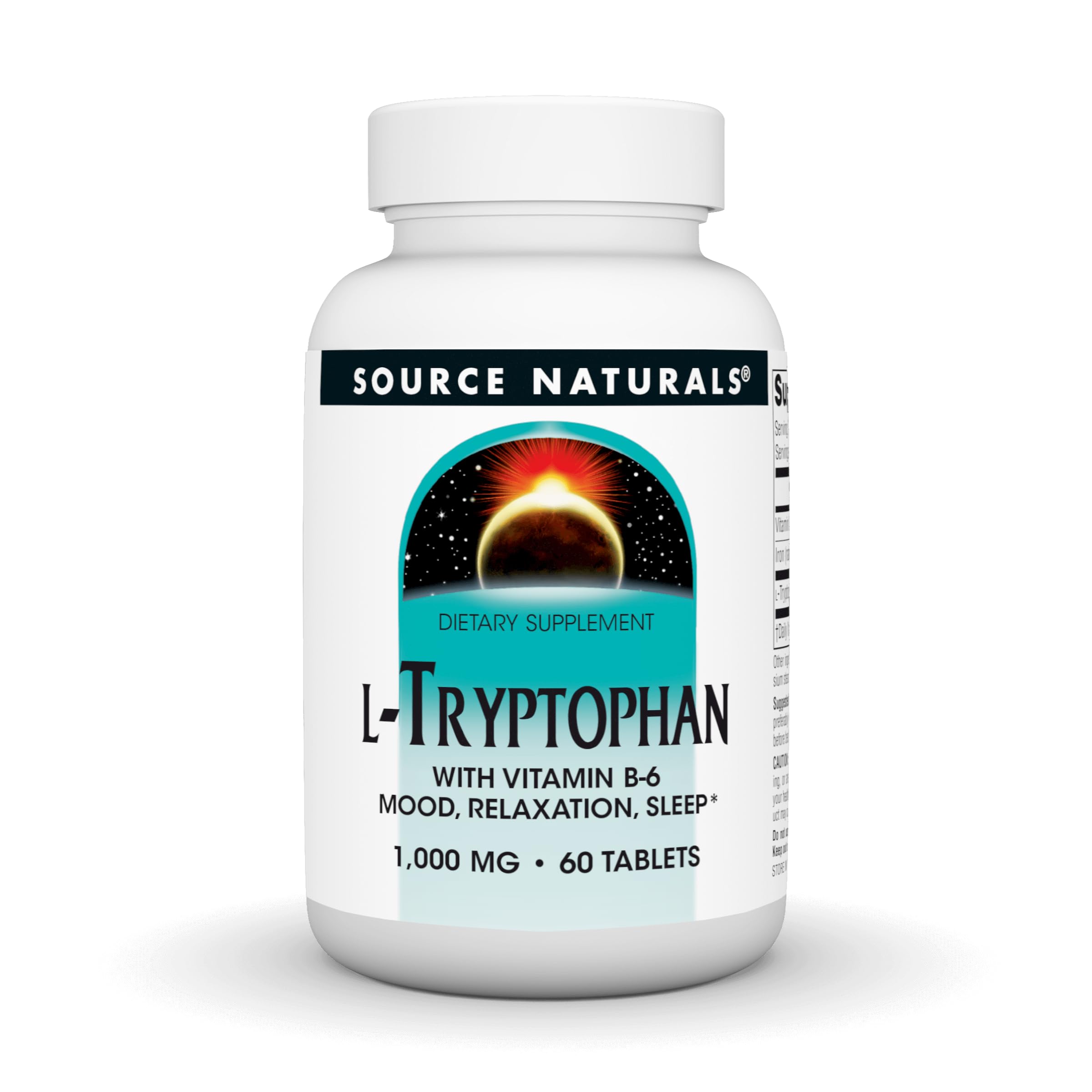 Source Naturals, L-Tryptophan - 1000 mg - 60 Tablets Unflavored 60 Count (Pack of 1)