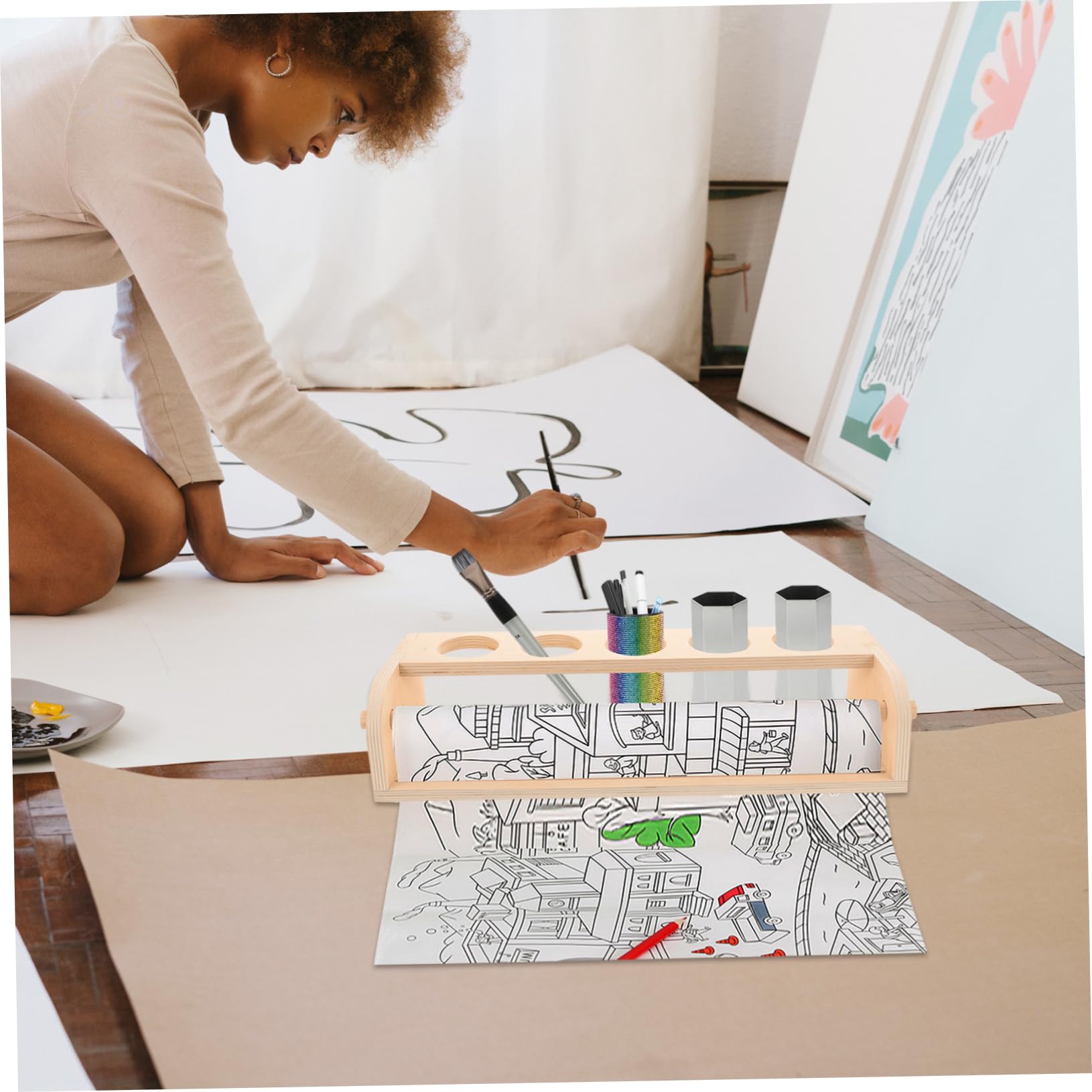 jojofuny Cavalletto da Tavolo in Legno Beige Multifunzionale per Ragazzo Ragazza Supporto Rotolo Pittura Salvaspazio per Attività Creative e Scrittura