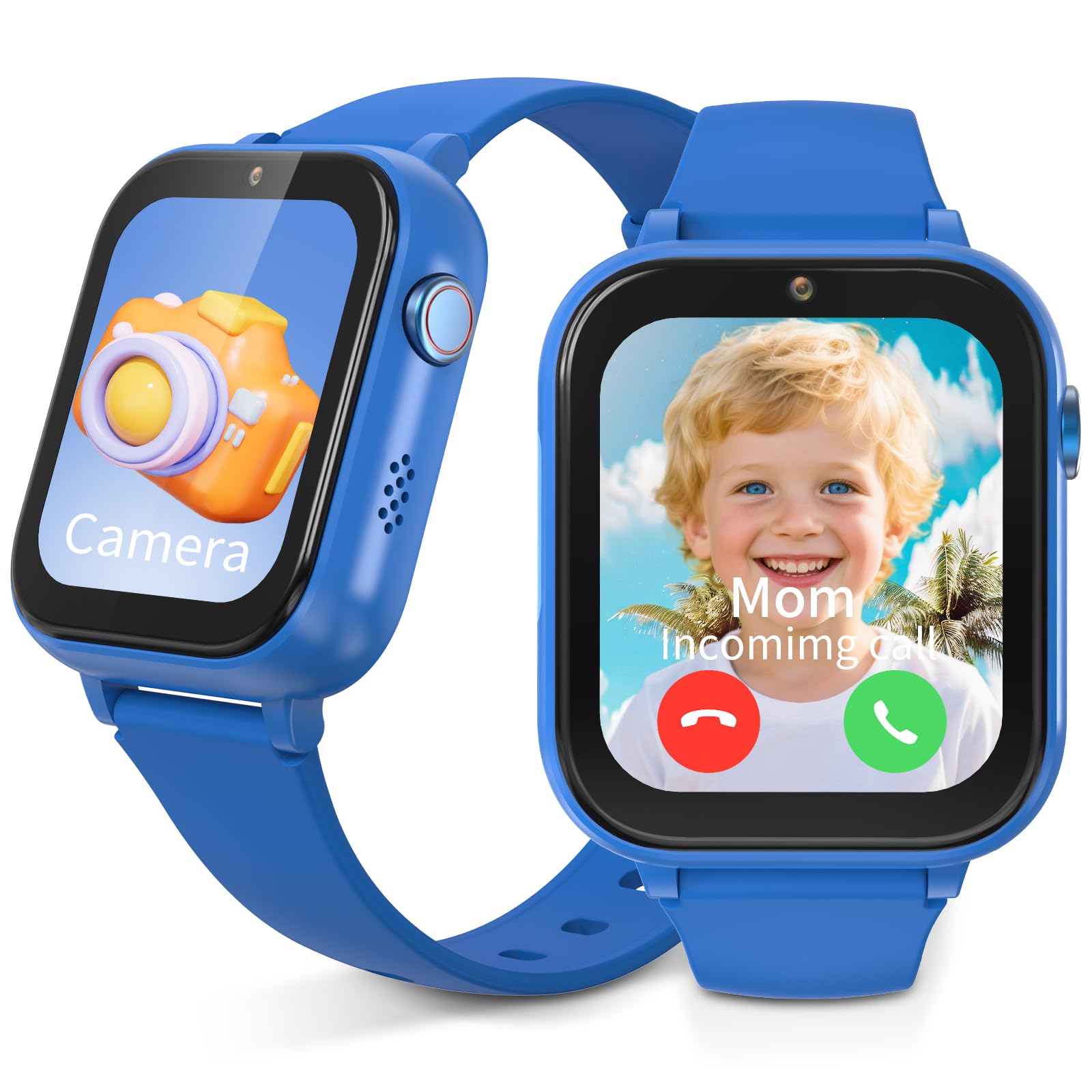 uleway Reloj Inteligente para Niños 4G con Llamadas, Slot para SIM, Pantalla Táctil Full 1.83", Cámara, Juegos de Rompecabezas, Alarma, Cronómetro, Impermeable para Niños, Niñas y Adolescentes, Azul