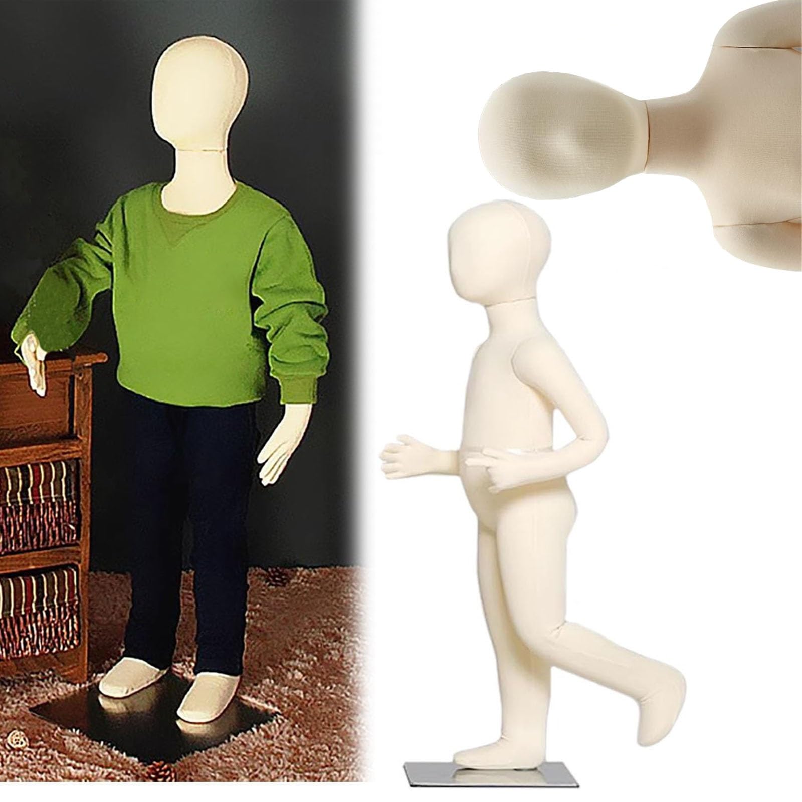 Maniquí Infantil Maniquí De Niño De Cuerpo Entero con Cabeza, Poseable Suave Niños Maniquí Torso/Maniquí De Costura De Espuma Realista para Niños Niñas Unisex(Age 1 - H 68cm (26 4/5IN))