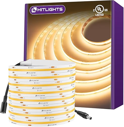 Miniatura 12 de HitLights COB - Tira de luces LED de color blanco neutro 4000K, 32.8 pies, alta densidad, 24 V, 5120 LED, 350+ LM/FT, CRI 90+, IP30, iluminación