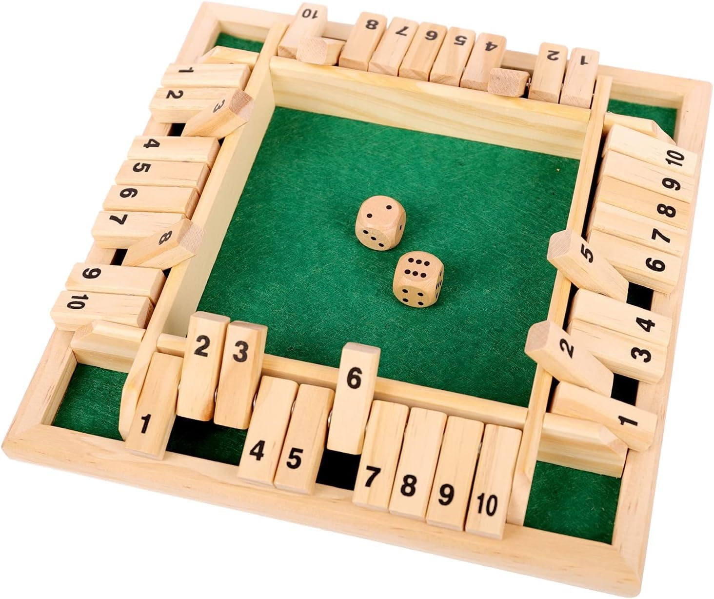 WUDLY® Wooden Shut The Box Game | 4 Player Board Game with Dice | Educational Math & Counting Toy for Kids & Adults | Family Party Game for Home, Cafe & Travel (Classic)