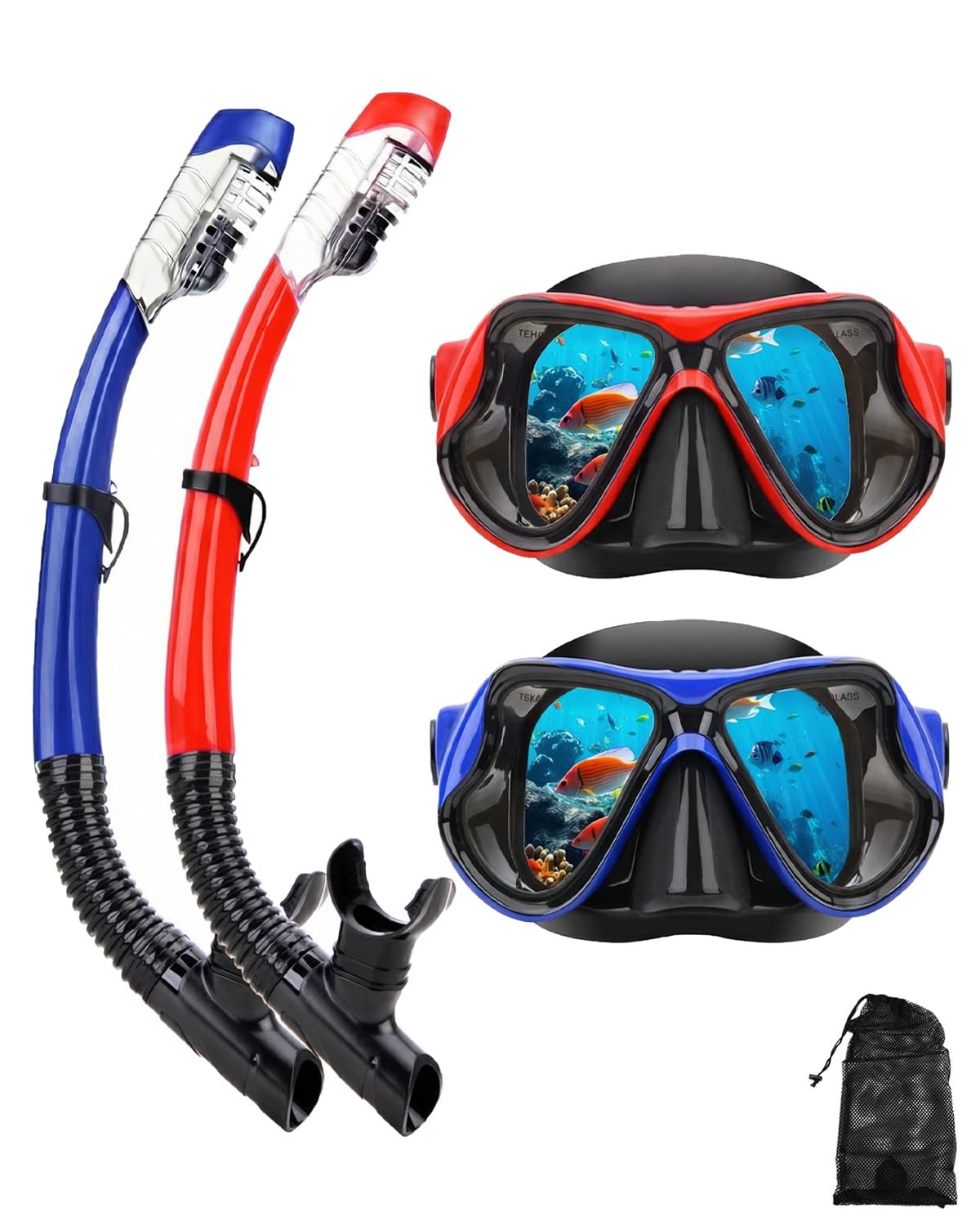 Snorkeling Gear for Adults Kids, Dry-Top Snorkel Mask Set, Anti-Fog Scuba Diving Snorkle mask Set Adult Youth, Panoramic Wide View Dive mask, Adjustable Swimming Diving Snorkeling Packages