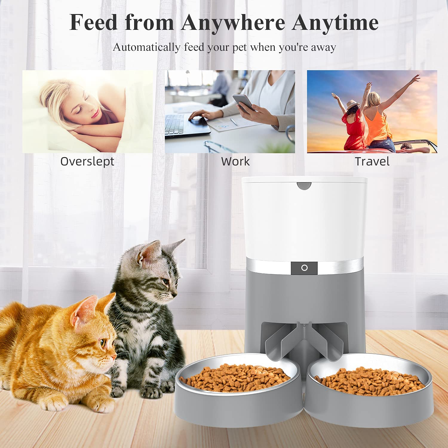 ALUKE Cat Feeder, Automatic Cat Feeder for Double Pets, Pet Feeder Dog