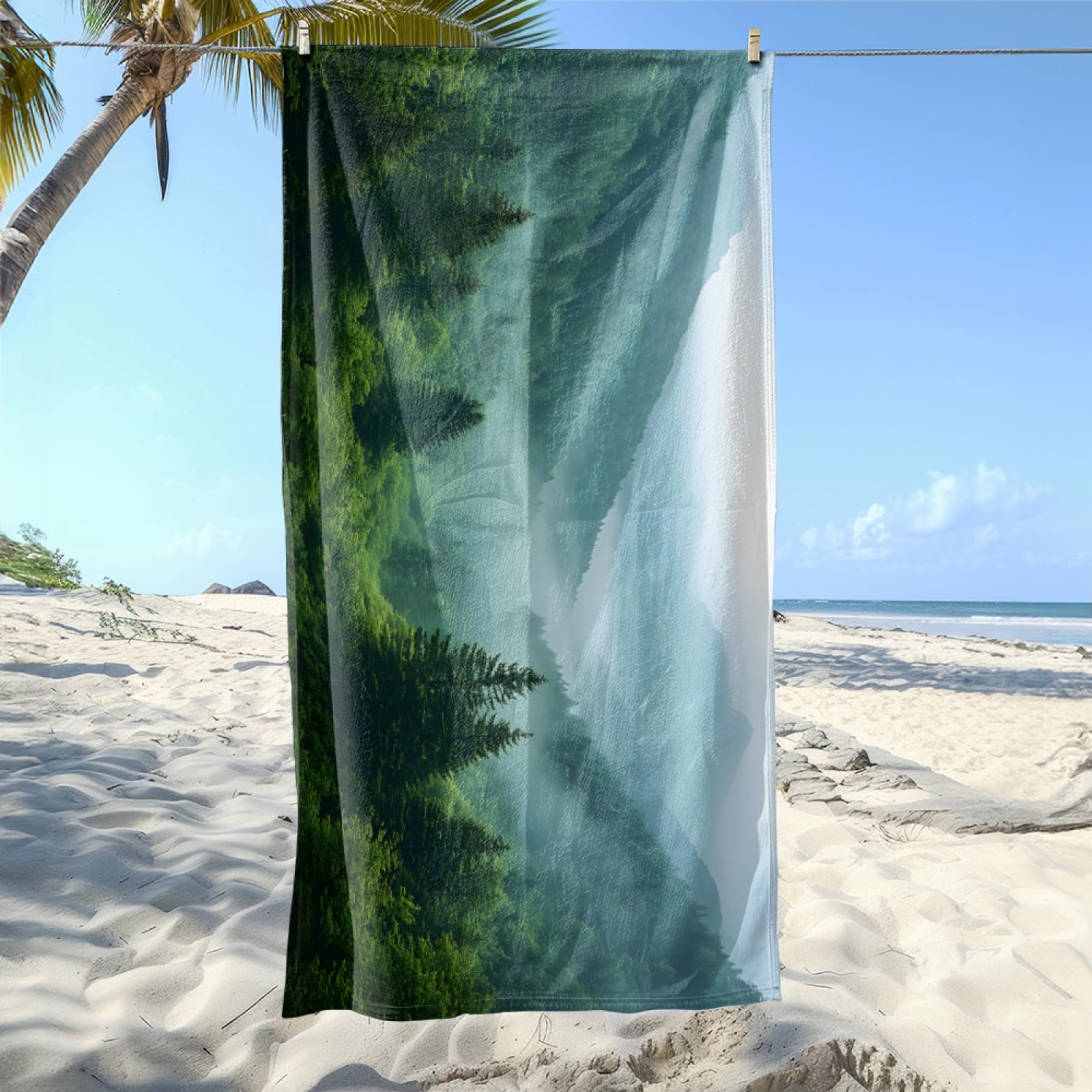 Serviette de Plage Vert Abstrait Drap de Plage Anti Sable Portable Serviette de Bain XXL Piscine Toilette Sport Microfibre Ultraléger Towel Absorbant Séchage Rapide 200x220cm