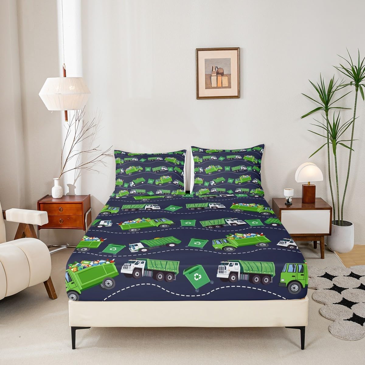 ごみ収集車 ボックスシーツ フルサイズ キッズ 漫画 車 寝具セット 男の子 ティーン ゴミ 車 ベッドシーツセット 通気性 車 ブ
