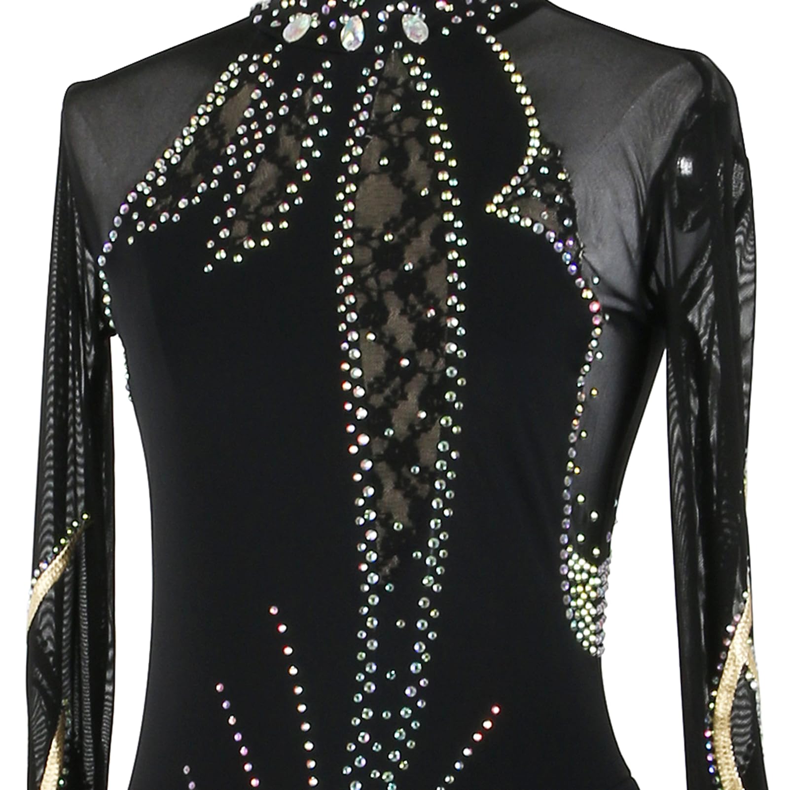 Vestido de Patinaje artístico, Malla con borlas y Diamantes de imitación, Traje de competición, Leotardo de Danza lírica y Gimnasia, Vestido de Patinaje sobre Hielo (Negro S)