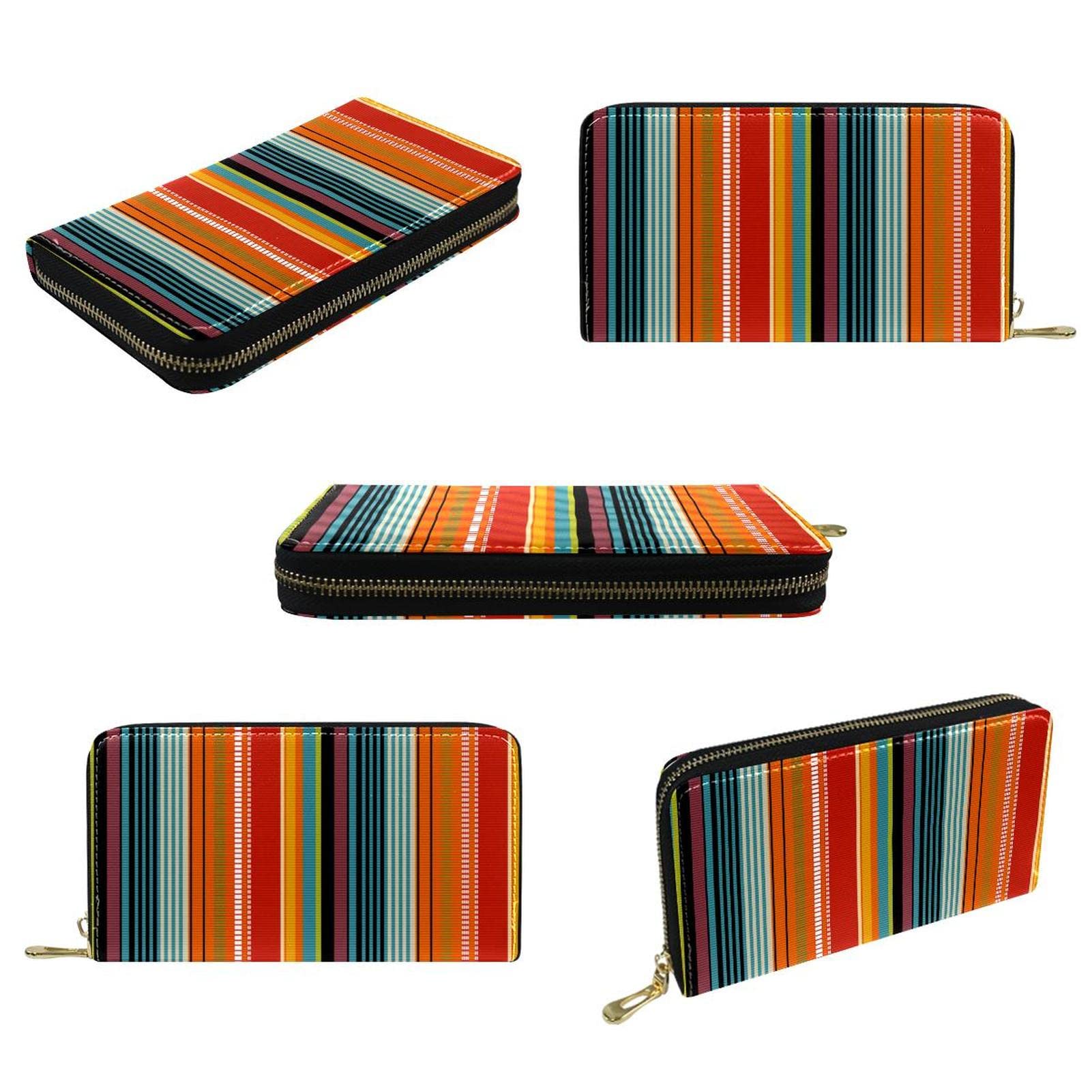 Cartera de piel con cremallera larga con patrón retro noble personalizado, Varios colores, 20.5x2.5x11.5cm/8.07x1x4.53 in, Classic