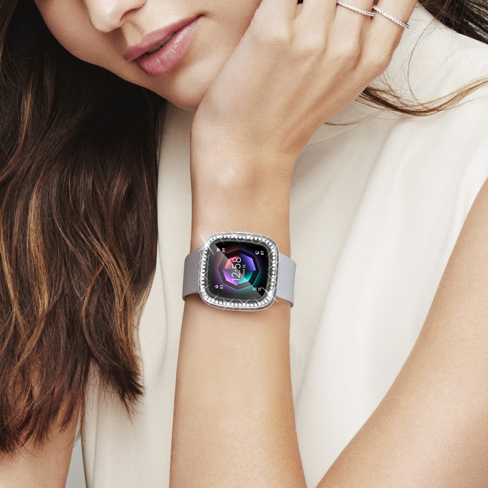 RICHONE Etui kompatybilne z Fitbit Versa 4 i Sense 2 (2022), błyszczące diamenty, miękkie etui z tworzywa TPU, akcesoria do smartwatcha, przezroczyste x 2, Versa 4 i Sense 2, 2 sztuki